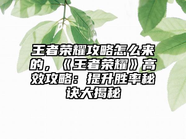 王者荣耀攻略怎么来的，《王者荣耀》高效攻略：提升胜率秘诀大揭秘