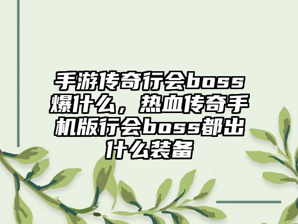 手游传奇行会boss爆什么，热血传奇手机版行会boss都出什么装备