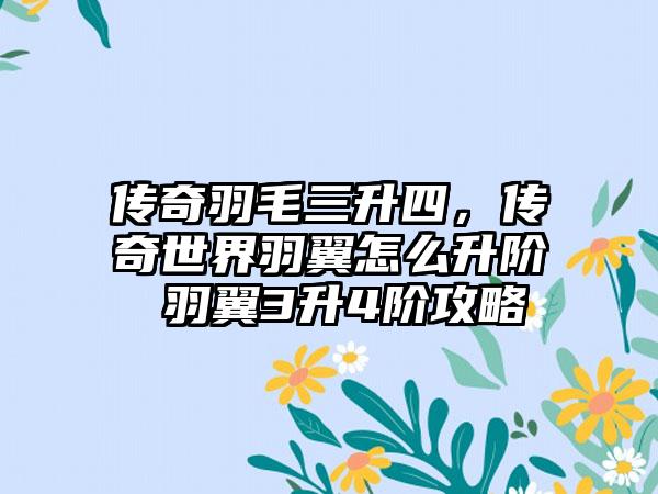 传奇羽毛三升四，传奇世界羽翼怎么升阶 羽翼3升4阶攻略
