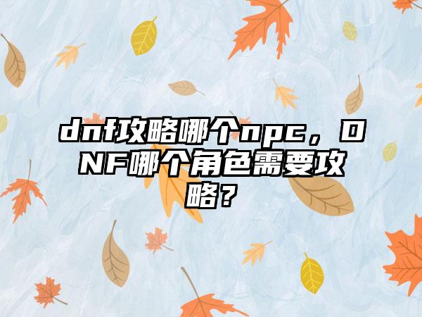 dnf攻略哪个npc，DNF哪个角色需要攻略？