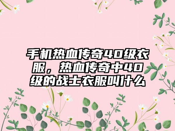 手机热血传奇40级衣服，热血传奇中40级的战士衣服叫什么