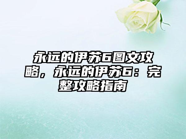 永远的伊苏6图文攻略，永远的伊苏6：完整攻略指南