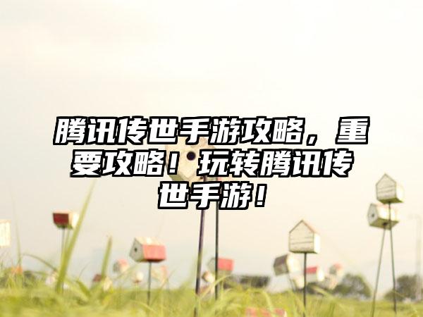 腾讯传世手游攻略，重要攻略！玩转腾讯传世手游！