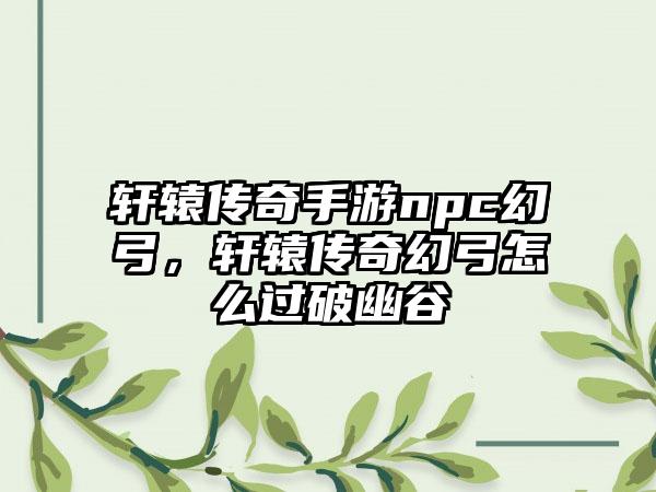 轩辕传奇手游npc幻弓，轩辕传奇幻弓怎么过破幽谷