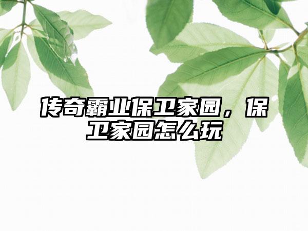 传奇霸业保卫家园，保卫家园怎么玩