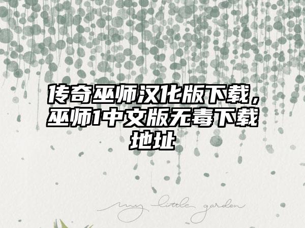 传奇巫师汉化版下载，巫师1中文版无毒下载地址