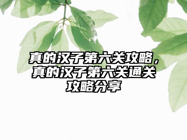 真的汉子第六关攻略，真的汉子第六关通关攻略分享