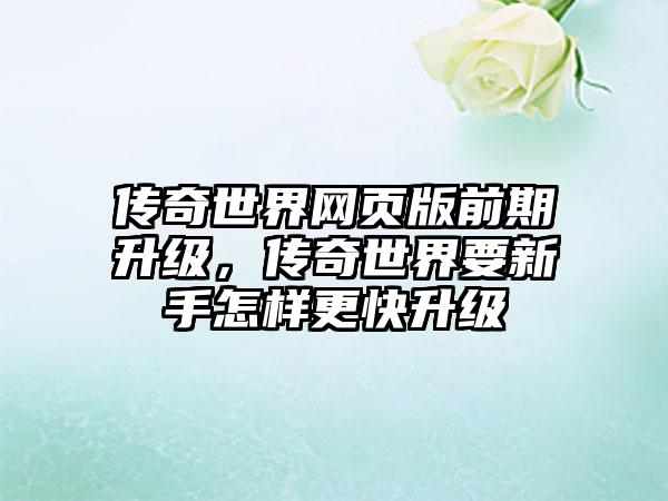 传奇世界网页版前期升级，传奇世界要新手怎样更快升级