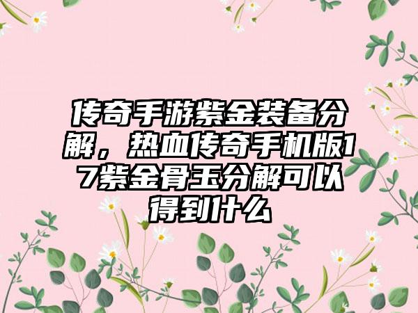 传奇手游紫金装备分解，热血传奇手机版17紫金骨玉分解可以得到什么