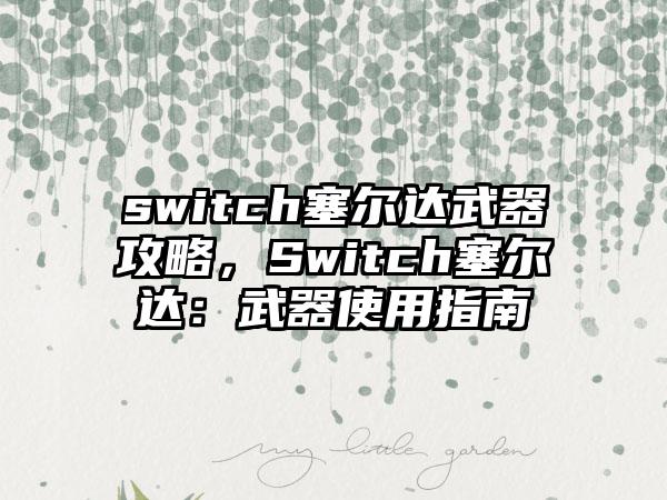 switch塞尔达武器攻略，Switch塞尔达：武器使用指南