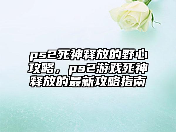 ps2死神释放的野心攻略，ps2游戏死神释放的最新攻略指南