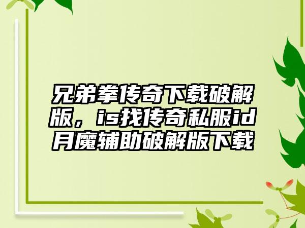 兄弟拳传奇下载破解版，is找传奇私服id月魔辅助破解版下载