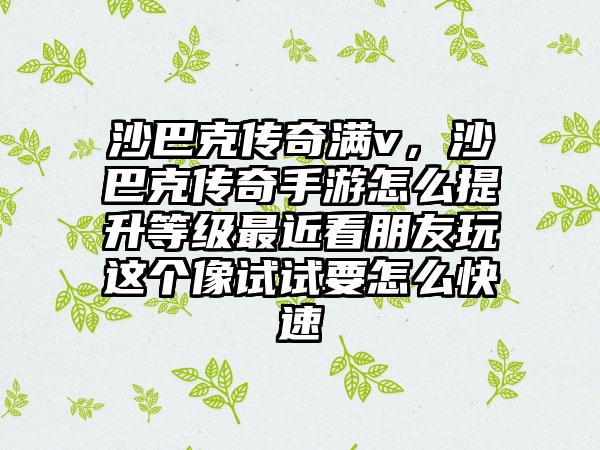 沙巴克传奇满v，沙巴克传奇手游怎么提升等级最近看朋友玩这个像试试要怎么快速