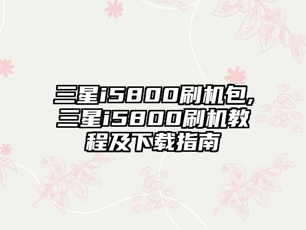 三星i5800刷机包,三星i5800刷机教程及下载指南