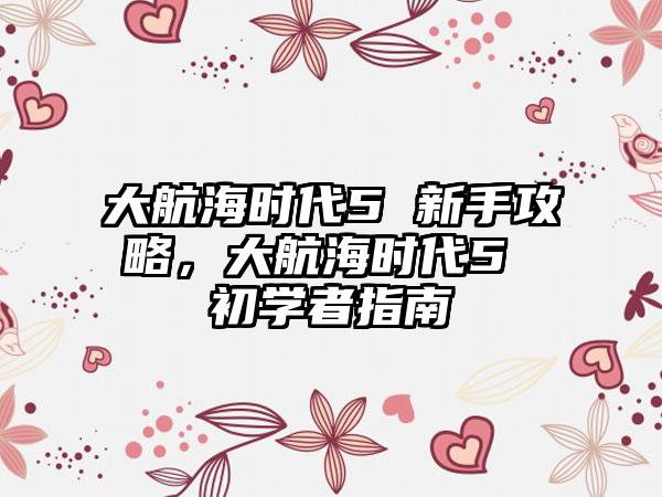 大航海时代5 新手攻略，大航海时代5 初学者指南