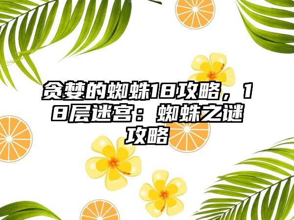 贪婪的蜘蛛18攻略，18层迷宫：蜘蛛之谜攻略