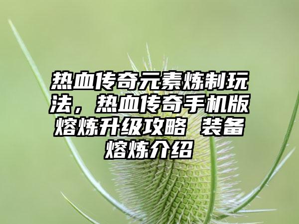 热血传奇元素炼制玩法，热血传奇手机版熔炼升级攻略 装备熔炼介绍