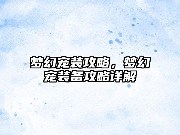 梦幻宠装攻略，梦幻宠装备攻略详解