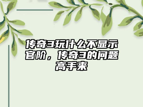 传奇3玩什么不显示官阶，传奇3的问题高手来