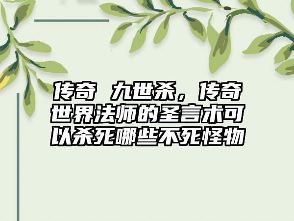 传奇 九世杀，传奇世界法师的圣言术可以杀死哪些不死怪物
