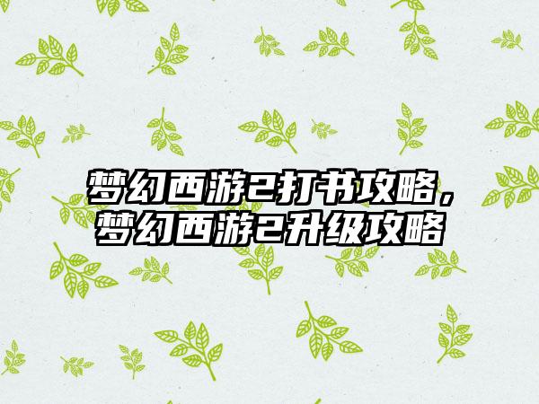 梦幻西游2打书攻略，梦幻西游2升级攻略