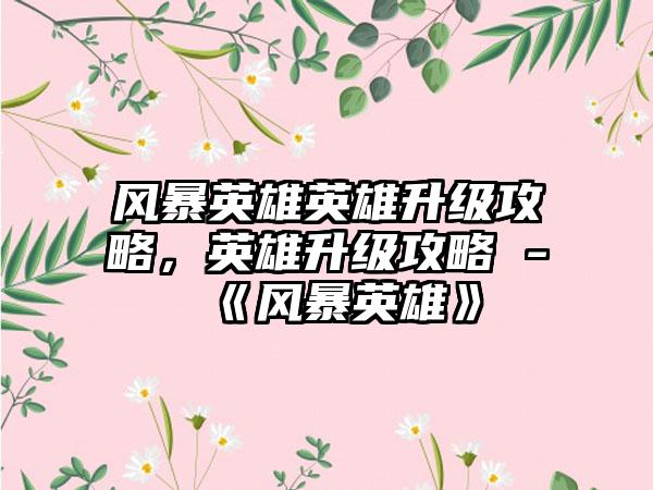 风暴英雄英雄升级攻略，英雄升级攻略 - 《风暴英雄》
