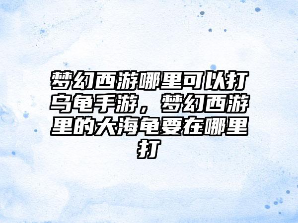 梦幻西游哪里可以打乌龟手游，梦幻西游里的大海龟要在哪里打