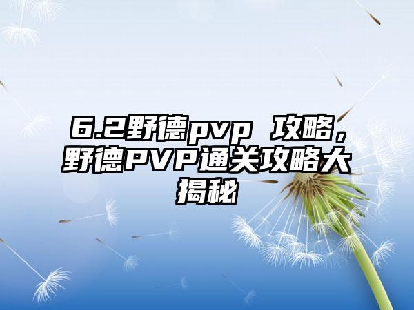 6.2野德pvp 攻略，野德PVP通关攻略大揭秘