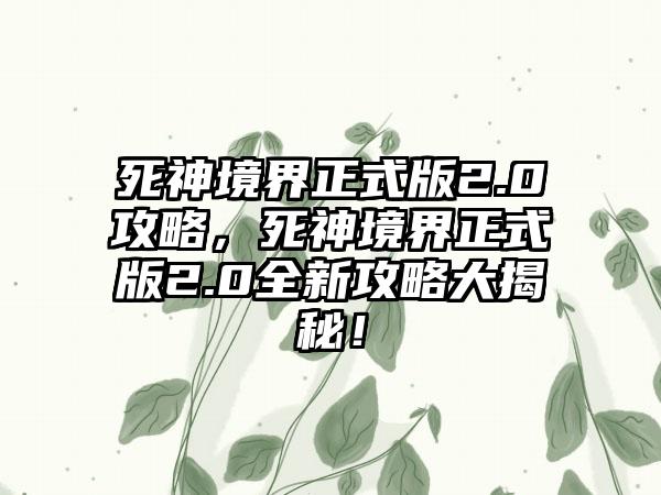 死神境界正式版2.0攻略，死神境界正式版2.0全新攻略大揭秘！