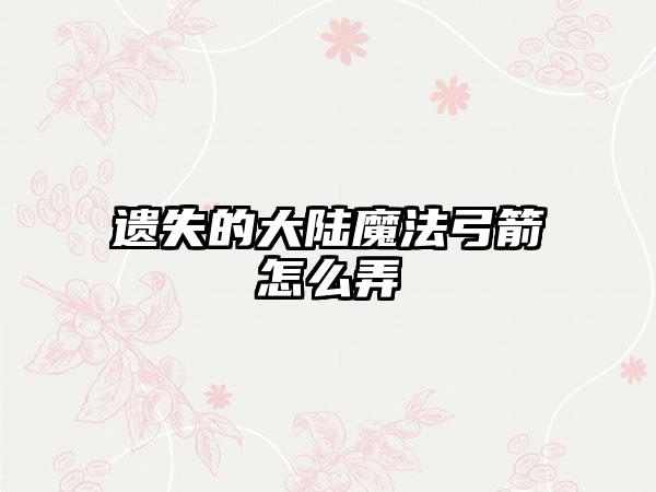 遗失的大陆魔法弓箭怎么弄