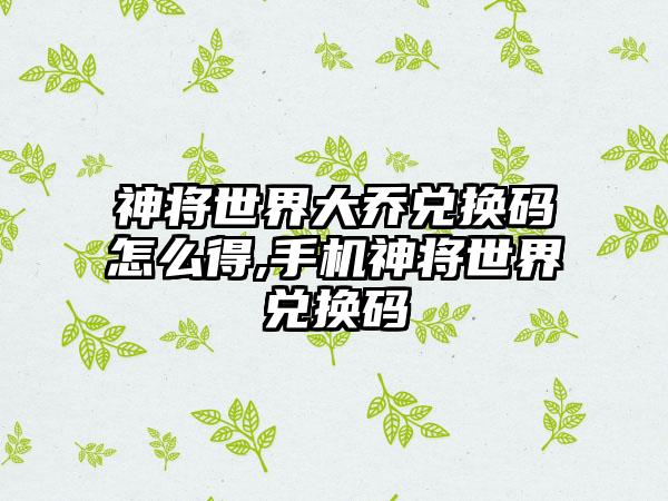 神将世界大乔兑换码怎么得,手机神将世界兑换码