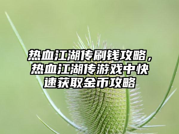 热血江湖传刷钱攻略，热血江湖传游戏中快速获取金币攻略