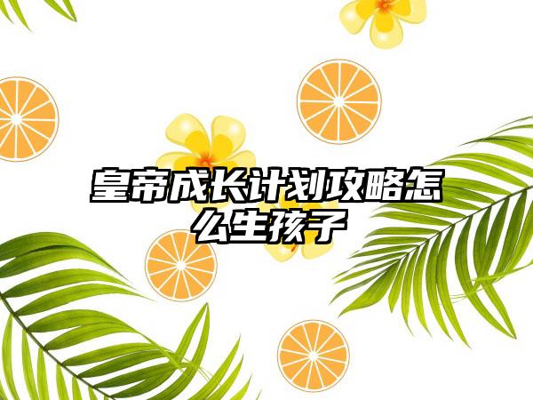 皇帝成长计划攻略怎么生孩子