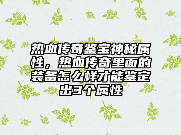 热血传奇鉴宝神秘属性，热血传奇里面的装备怎么样才能鉴定出3个属性