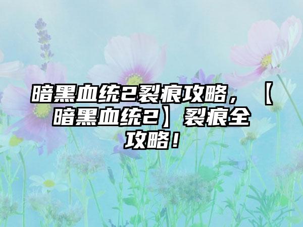 暗黑血统2裂痕攻略，【暗黑血统2】裂痕全攻略！