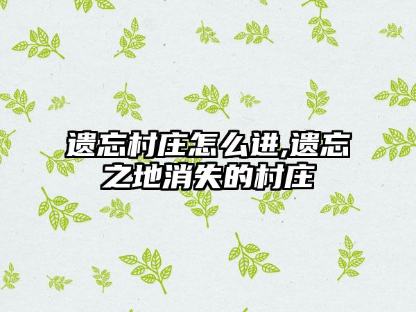 遗忘村庄怎么进,遗忘之地消失的村庄