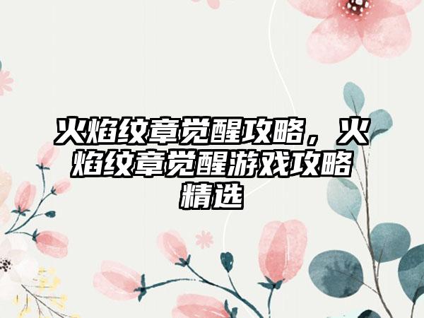 火焰纹章觉醒攻略，火焰纹章觉醒游戏攻略精选