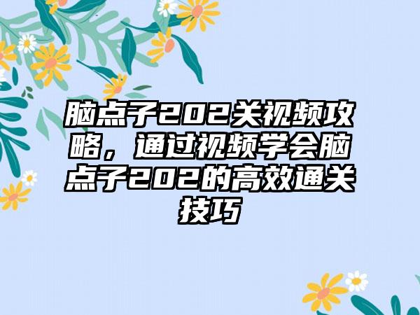 脑点子202关视频攻略，通过视频学会脑点子202的高效通关技巧