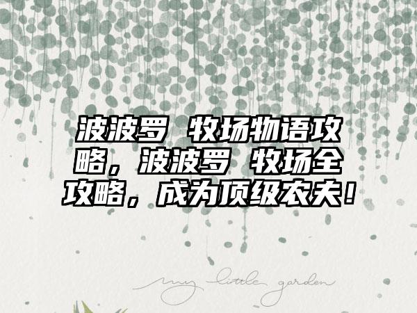 波波罗 牧场物语攻略，波波罗 牧场全攻略，成为顶级农夫！