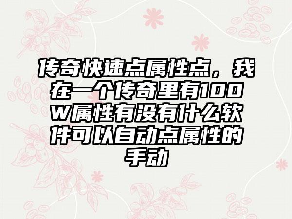 传奇快速点属性点，我在一个传奇里有100W属性有没有什么软件可以自动点属性的手动