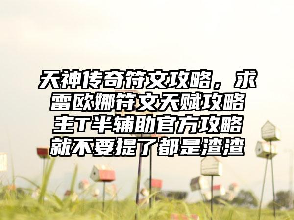 天神传奇符文攻略，求雷欧娜符文天赋攻略主T半辅助官方攻略就不要提了都是渣渣