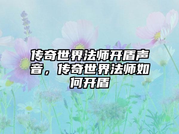 传奇世界法师开盾声音，传奇世界法师如何开盾