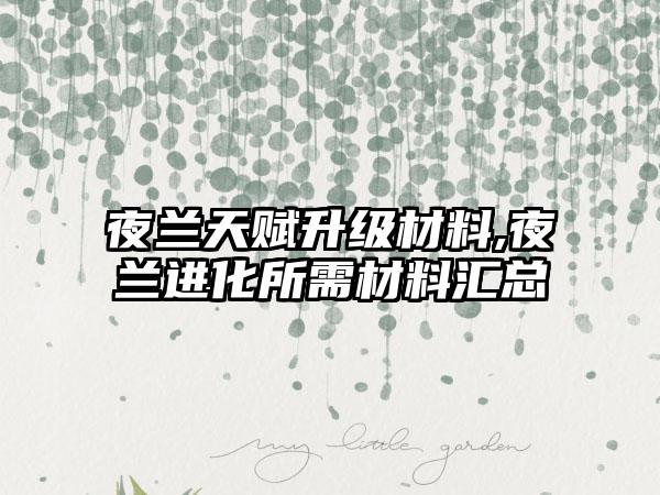 夜兰天赋升级材料,夜兰进化所需材料汇总