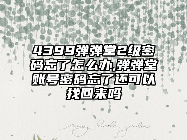 4399弹弹堂2级密码忘了怎么办,弹弹堂账号密码忘了还可以找回来吗