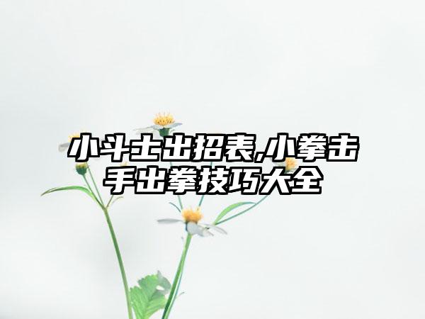 小斗士出招表,小拳击手出拳技巧大全
