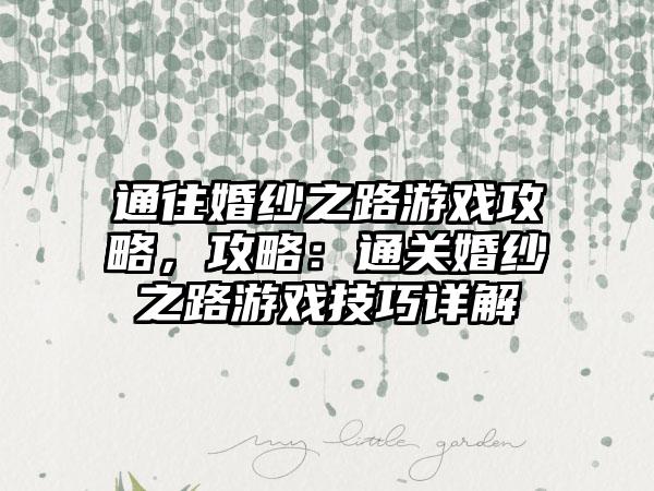 通往婚纱之路游戏攻略，攻略：通关婚纱之路游戏技巧详解