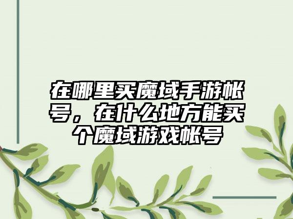 在哪里买魔域手游帐号，在什么地方能买个魔域游戏帐号