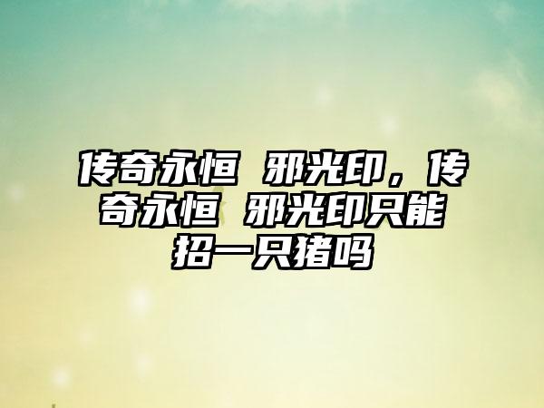 传奇永恒 邪光印，传奇永恒 邪光印只能招一只猪吗