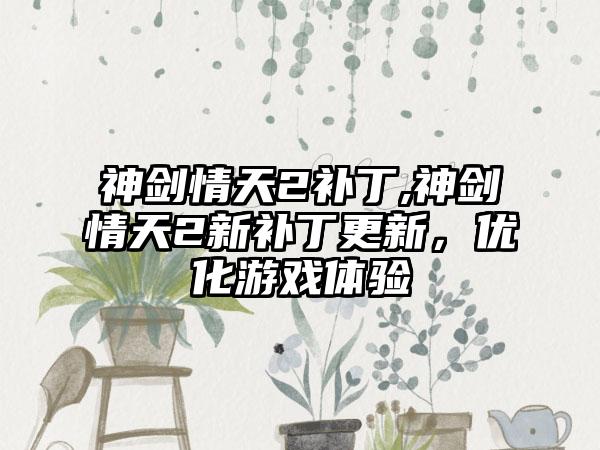 神剑情天2补丁,神剑情天2新补丁更新，优化游戏体验