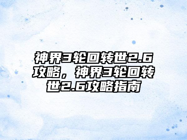 神界3轮回转世2.6攻略，神界3轮回转世2.6攻略指南